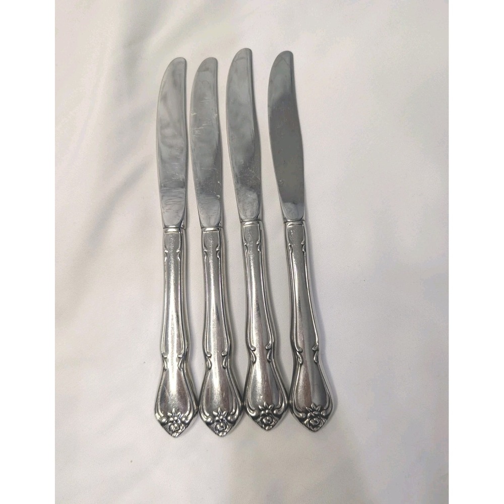 Oneida ARBOR ROSE TRUE ROSE Dinner Knife Lot Stainless Flatware lot of 4